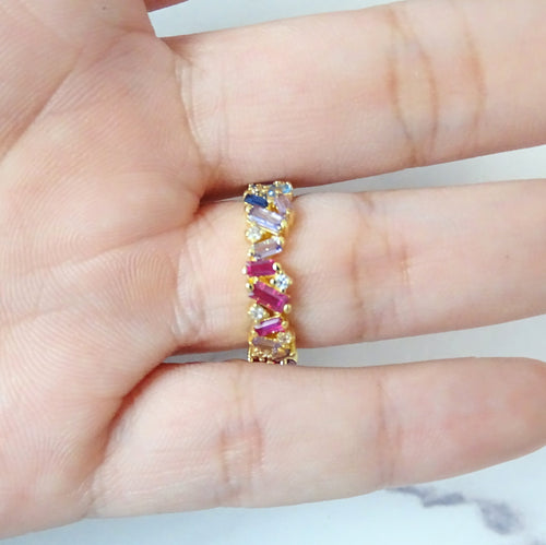 Anillo Dorado Baguette Colores Plata .925