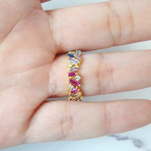 Anillo Dorado Baguette Colores Plata .925