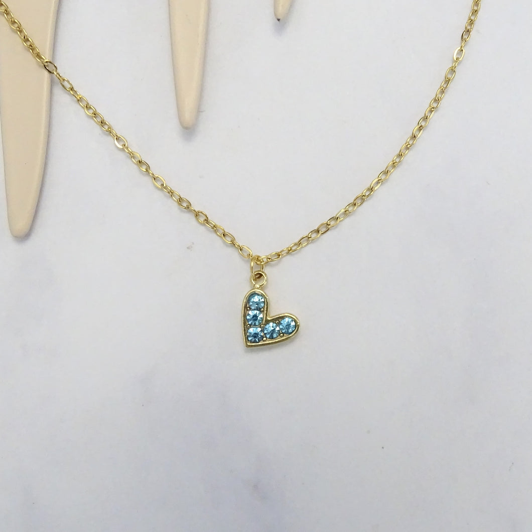 Collar Acero Inoxidable Corazon Azul