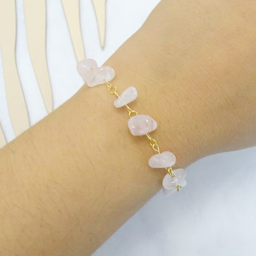 Pulsera Acero Inoxidable con Cuarzos Rosas