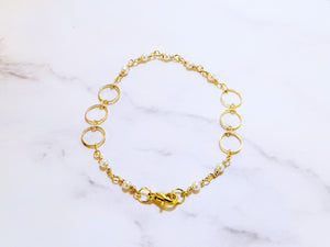 Pulsera Chapa de Oro Perlas y Círculos