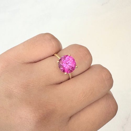 Anillo Plata 925 con Chapa de Oro Solitario Rosa