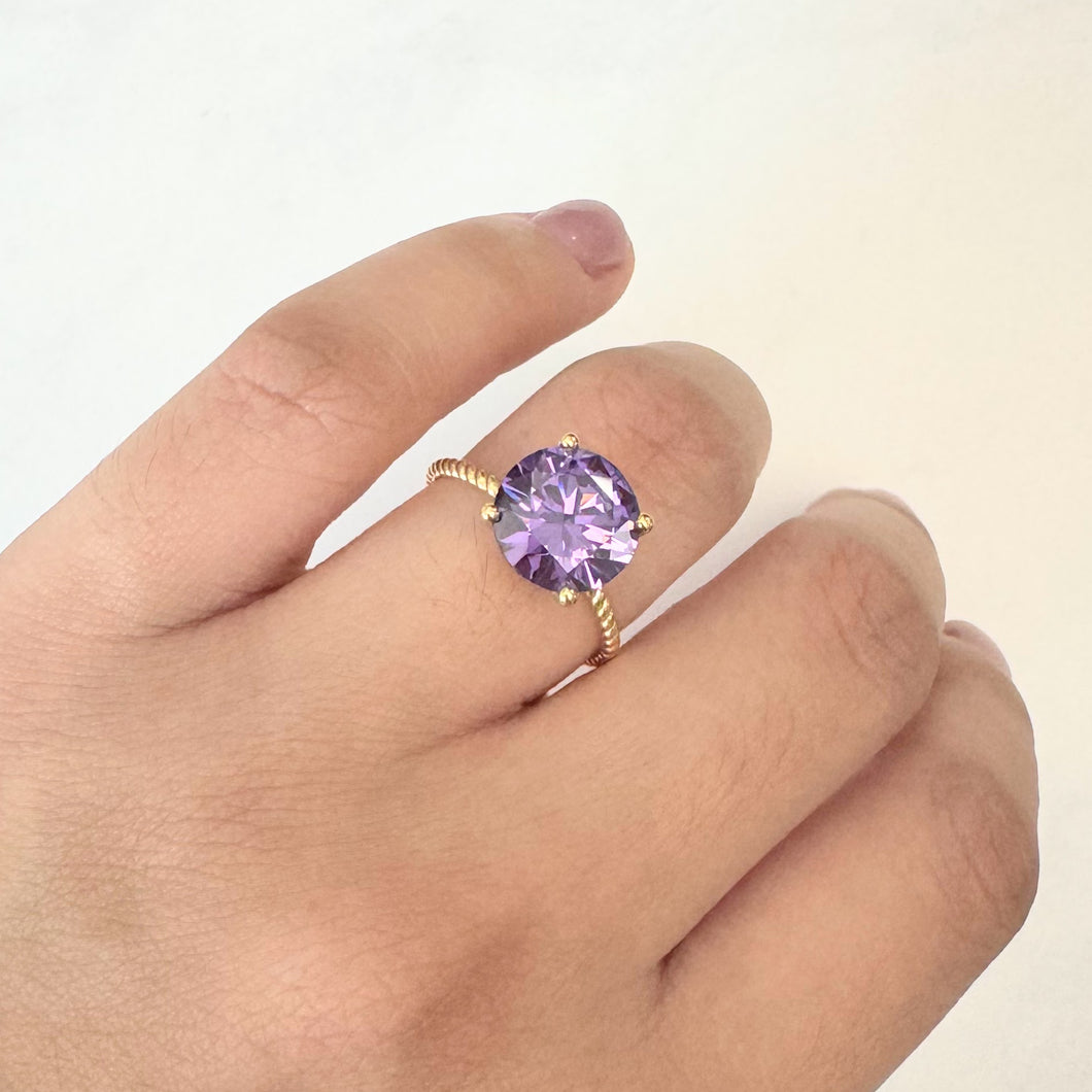 Anillo Plata 925 con Chapa de Oro Solitario Morado